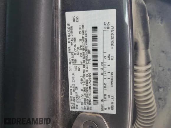 ✅ 2021 Ford Escape SE • VIN: 1FMCU0G68MUA09499 • Лот: 86892535. Опубликован ранее на Copart с пробегом 50 137 миль. Бесплатный доступ к архиву аукционных продаж из США и подробный отчёт об истории автомобиля на DreamBid. Изображение 13.