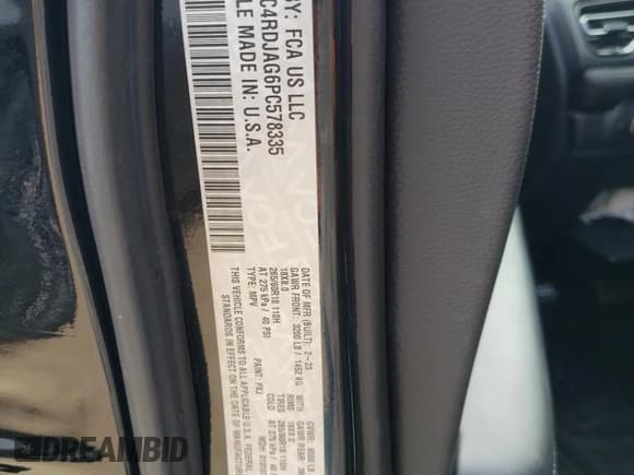 ✅ 2023 Dodge Durango SXT • VIN: 1C4RDJAG6PC578335 • Lot: 66399673. Listed on Copart with 8,078 mi. Free auction sales archive from the USA and detailed vehicle history report at DreamBid. Image 12.