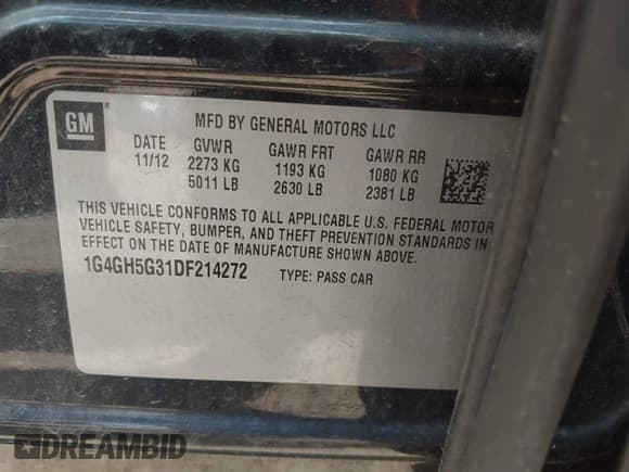 ✅ 2013 Buick LaCrosse Premium 2 • VIN: 1G4GH5G31DF214272 • Лот: 42565711. Опубликован ранее на IAAI с пробегом 127 949 миль. Бесплатный доступ к архиву аукционных продаж из США и подробный отчёт об истории автомобиля на DreamBid. Изображение 9.