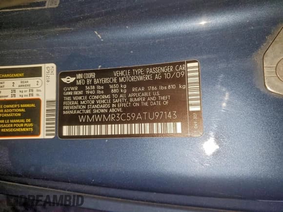 ✅ 2010 MINI Convertible • VIN: WMWMR3C59ATU97143 • Lot: 94448275. Listed on Copart with 73,173 mi. Free auction sales archive from the USA and detailed vehicle history report at DreamBid. Image 13.