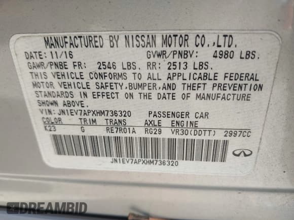 ✅ 2017 Infiniti Q50 Premium • VIN: JN1EV7APXHM736320 • Лот: 43371174. Опубликован ранее на IAAI с пробегом 138 875 миль. Бесплатный доступ к архиву аукционных продаж из США и подробный отчёт об истории автомобиля на DreamBid. Изображение 9.