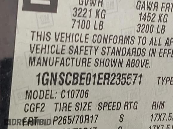✅ 2014 Chevrolet Tahoe LT • VIN: 1GNSCBE01ER235571 • Lot: 42403118. Listed on IAAI with 238,069 mi. Free auction sales archive from the USA and detailed vehicle history report at DreamBid. Image 9.