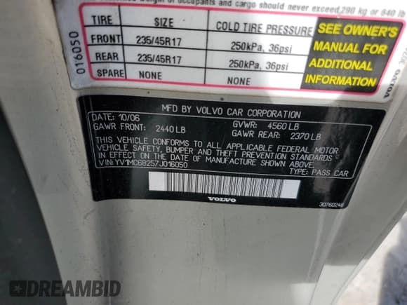 ✅ 2007 Volvo C70 • VIN: YV1MC68257J016050 • Лот: 70265854. Опубликован ранее на Copart с пробегом 152 303 миль. Бесплатный доступ к архиву аукционных продаж из США и подробный отчёт об истории автомобиля на DreamBid. Изображение 15.