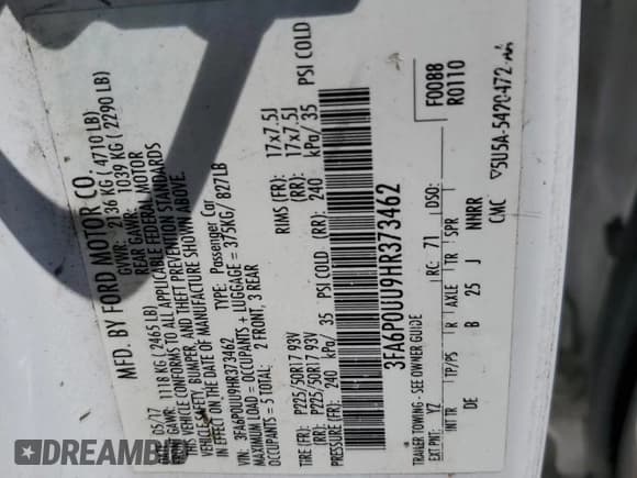 ✅ 2017 Ford Fusion Hybrid S • VIN: 3FA6P0UU9HR373462 • Лот: 67079425. Опубликован ранее на Copart с пробегом 225 281 миль. Бесплатный доступ к архиву аукционных продаж из США и подробный отчёт об истории автомобиля на DreamBid. Изображение 12.