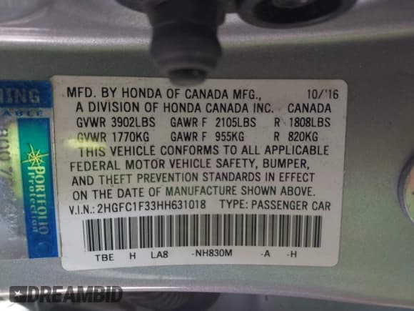 ✅ 2017 Honda Civic EX-T • VIN: 2HGFC1F33HH631018 • Лот: 43715216. Опубликован ранее на IAAI с пробегом 146 760 миль. Бесплатный доступ к архиву аукционных продаж из США и подробный отчёт об истории автомобиля на DreamBid. Изображение 9.