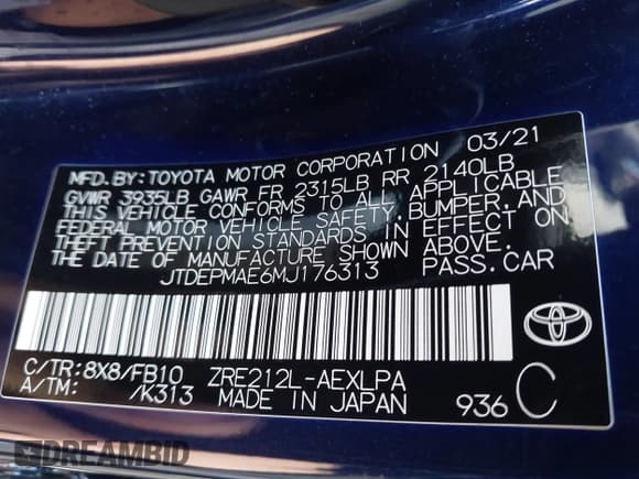 ✅ 2021 Toyota Corolla LE • VIN: JTDEPMAE6MJ176313 • Лот: 43590351. Опубликован ранее на IAAI с пробегом 40 362 миль. Бесплатный доступ к архиву аукционных продаж из США и подробный отчёт об истории автомобиля на DreamBid. Изображение 9.