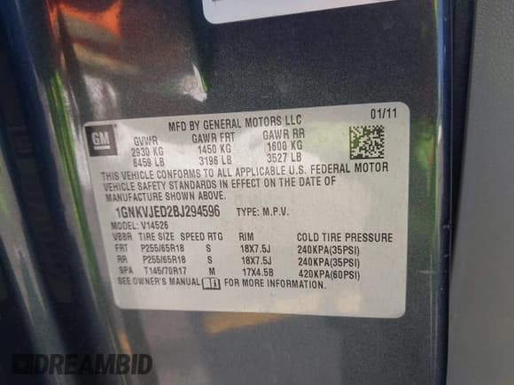 ✅ 2011 Chevrolet Traverse 2LT • VIN: 1GNKVJED2BJ294596 • Лот: 43483425. Опубликован ранее на IAAI с пробегом 196 155 миль. Бесплатный доступ к архиву аукционных продаж из США и подробный отчёт об истории автомобиля на DreamBid. Изображение 9.