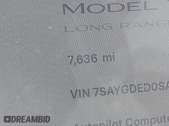 ✅ 2025 Tesla Model Y Long Range • VIN: 7SAYGDED0SA371231 • Lot: 43208101. Listed on IAAI with 7,636 mi. Free auction sales archive from the USA and detailed vehicle history report at DreamBid. Image 15.