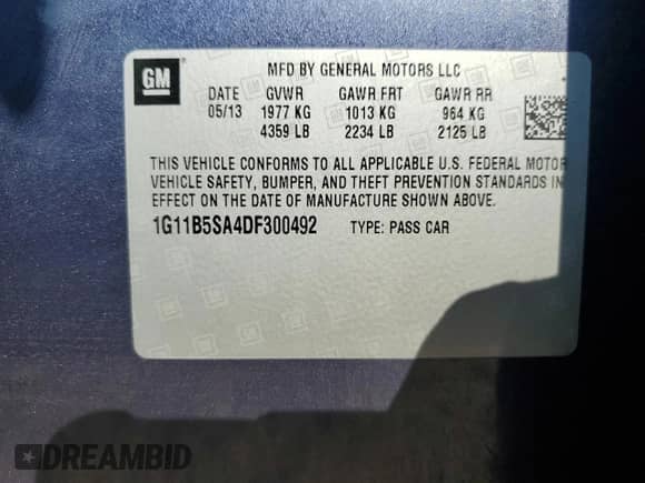 ✅ 2013 Chevrolet Malibu LS • VIN: 1G11B5SA4DF300492 • Лот: 87100445. Опубликован ранее на Copart с пробегом 162 235 миль. Бесплатный доступ к архиву аукционных продаж из США и подробный отчёт об истории автомобиля на DreamBid. Изображение 12.