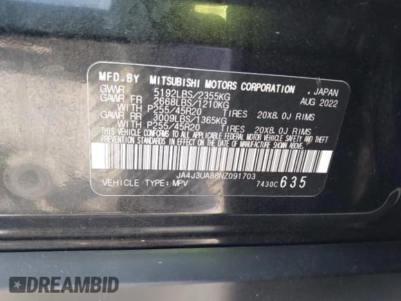 ✅ 2022 Mitsubishi Outlander SE • VIN: JA4J3UA88NZ091703 • Lot: 43174106. Wystawiony na IAAI z przebiegiem 60 107 mil. Bezpłatny archiwum sprzedaży aukcyjnych z USA i szczegółowy raport historii pojazdu na DreamBid. Zdjęcie 9.