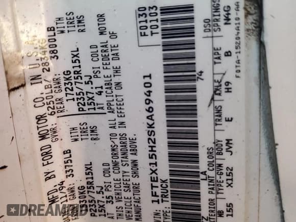 ✅ 1995 Ford F-150 • VIN: 1FTEX15H2SKA69401 • Лот: 76022674. Опубликован ранее на Copart с пробегом Не указан. Бесплатный доступ к архиву аукционных продаж из США и подробный отчёт об истории автомобиля на DreamBid. Изображение 13.