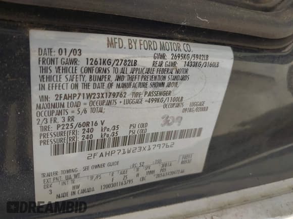 ✅ 2003 Ford Police Interceptor Street Appear • VIN: 2FAHP71W23X179762 • Lot: 42802650. Listed on IAAI with 107,635 mi. Free auction sales archive from the USA and detailed vehicle history report at DreamBid. Image 9.