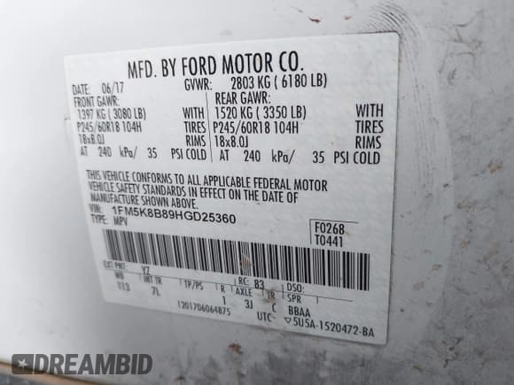 ✅ 2017 Ford Explorer • VIN: 1FM5K8B89HGD25360 • Lot: 41776607. Wystawiony na IAAI z przebiegiem 171 758 mil. Bezpłatny archiwum sprzedaży aukcyjnych z USA i szczegółowy raport historii pojazdu na DreamBid. Zdjęcie 9.