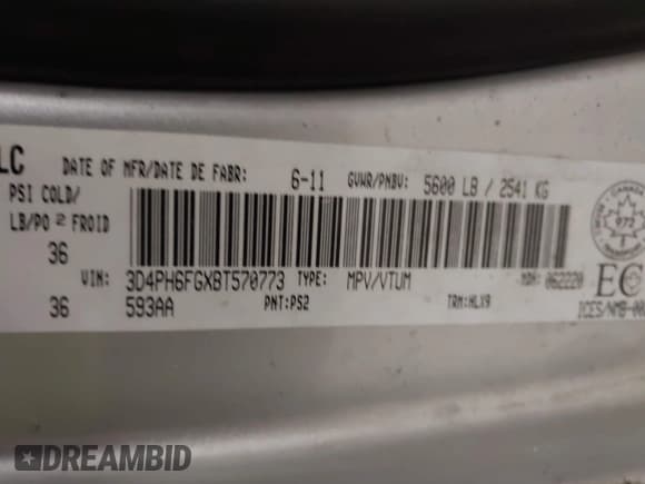 ✅ 2011 Dodge Journey R/T • VIN: 3D4PH6FGXBT570773 • Лот: 41440356. Опубликован ранее на IAAI с пробегом 131 541 миль. Бесплатный доступ к архиву аукционных продаж из США и подробный отчёт об истории автомобиля на DreamBid. Изображение 9.