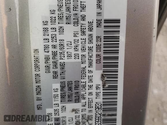 ✅ 2009 Mazda CX-7 Grand Touring • VIN: JM3ER293990219631 • Lot: 59014235. Listed on Copart with 201,523 mi. Free auction sales archive from the USA and detailed vehicle history report at DreamBid. Image 13.