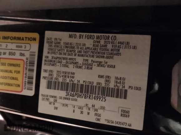 ✅ 2015 Ford Fusion SE • VIN: 3FA6P0H78FR149925 • Lot: 43863052. Listed on IAAI with 112,227 mi. Free auction sales archive from the USA and detailed vehicle history report at DreamBid. Image 9.