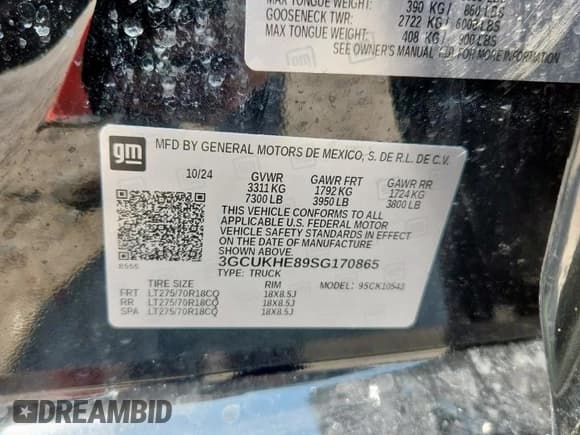 ✅ 2025 Chevrolet Silverado 1500 • VIN: 3GCUKHE89SG170865 • Лот: 67275165. Опубликован ранее на Copart с пробегом 6 272 миль. Бесплатный доступ к архиву аукционных продаж из США и подробный отчёт об истории автомобиля на DreamBid. Изображение 11.