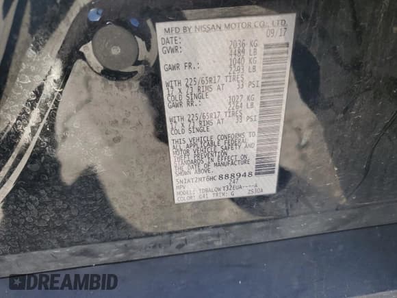 ✅ 2017 Nissan Rogue SV • VIN: 5N1AT2MT6HC888948 • Lot: 82675025. Listed on Copart with 124,404 mi. Free auction sales archive from the USA and detailed vehicle history report at DreamBid. Image 14.