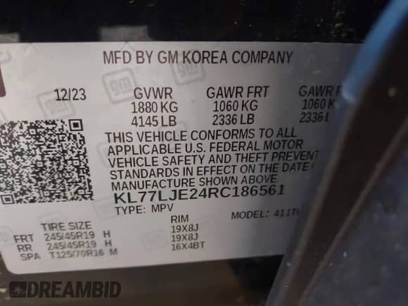 2024 Chevrolet Trax 2RS с VIN KL77LJE24RC186561, выставлен на аукционе IAAI как лот 43333806 с пробегом 33 443 миль миль и . История ставок и продаж доступна на DreamBid. Изображение 9.