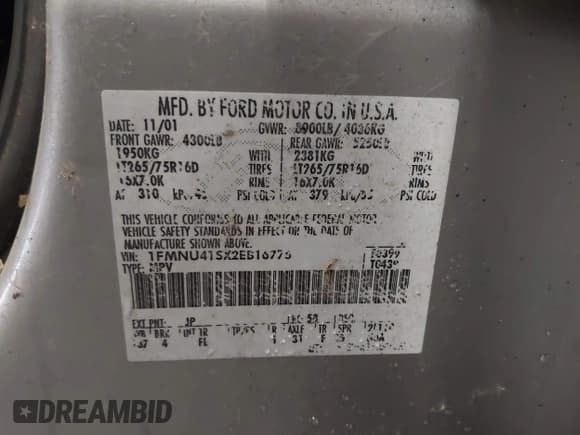 ✅ 2002 Ford Excursion XLT • VIN: 1FMNU41SX2EB16776 • Lot: 42126900. Listed on IAAI with 254,968 mi. Free auction sales archive from the USA and detailed vehicle history report at DreamBid. Image 9.