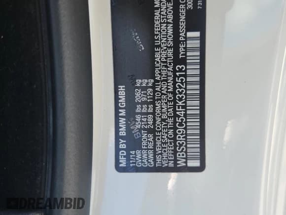 ✅ 2015 BMW M4 • VIN: WBS3R9C54FK332513 • Lot: 71061425. Listed on Copart with 16,567 mi. Free auction sales archive from the USA and detailed vehicle history report at DreamBid. Image 12.