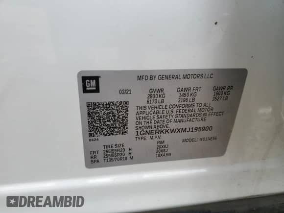 2021 Chevrolet Traverse Premier z VIN 1GNERKKWXMJ195900, wystawiony jako Copart lot #61345015 z przebiegiem 66 033 mil mil oraz Szkoda całkowita • Salvage title. Historia ofert i sprzedaży dostępna na DreamBid. Obrazek 13.