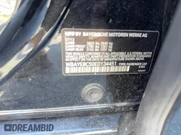 ✅ 2014 BMW 7 Series ALPINA B7 • VIN: WBAYE8C50ED134451 • Lot: 91353935. Listed on Copart with 106,679 mi. Free auction sales archive from the USA and detailed vehicle history report at DreamBid. Image 10.