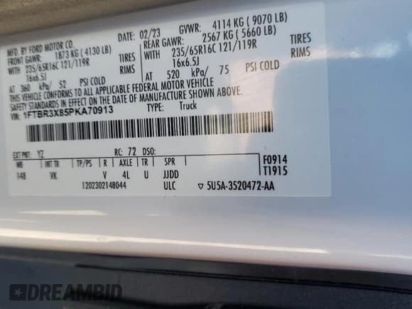 ✅ 2023 Ford Transit Cargo • VIN: 1FTBR3X85PKA70913 • Lot: 45400815. Listed on Copart with 51,345 mi. Free auction sales archive from the USA and detailed vehicle history report at DreamBid. Image 15.