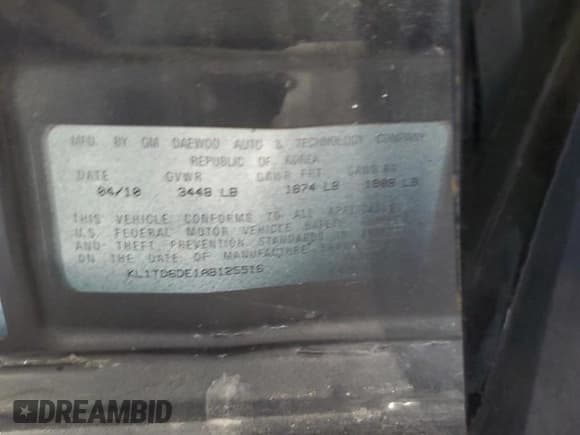 ✅ 2010 Chevrolet Aveo 1LT • VIN: KL1TD6DE1AB125516 • Лот: 92022295. Опубликован ранее на Copart с пробегом 108 834 миль. Бесплатный доступ к архиву аукционных продаж из США и подробный отчёт об истории автомобиля на DreamBid. Изображение 12.