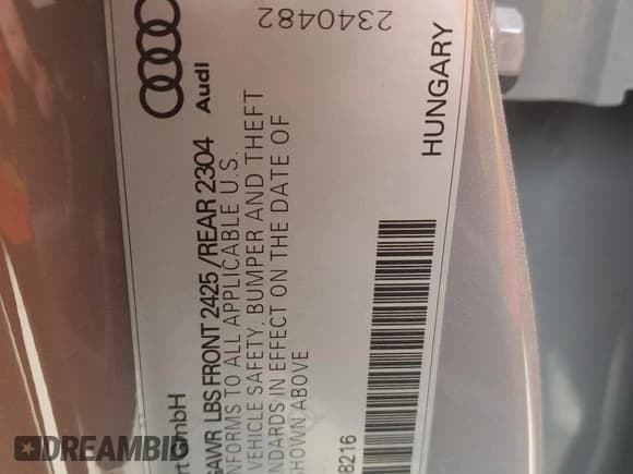 ✅ 2018 Audi RS 3 • VIN: WUABWGFF0J1908216 • Lot: 46497824. Listed on Copart with 36,020 mi. Free auction sales archive from the USA and detailed vehicle history report at DreamBid. Image 12.