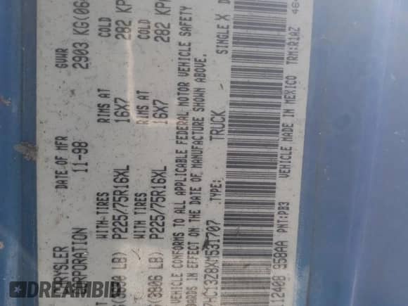 1999 Dodge 1500 с VIN 3B7HC13Z8XM531707, выставлен на аукционе Copart как лот 86138604 с пробегом 268 942 миль миль и Чистый • Clean title. История ставок и продаж доступна на DreamBid. Изображение 12.