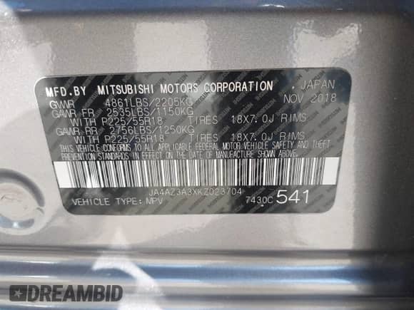 2019 Mitsubishi Outlander ES с VIN JA4AZ3A3XKZ023704, выставлен на аукционе IAAI как лот 40445416 с пробегом 115 939 миль миль и . История ставок и продаж доступна на DreamBid. Изображение 9.