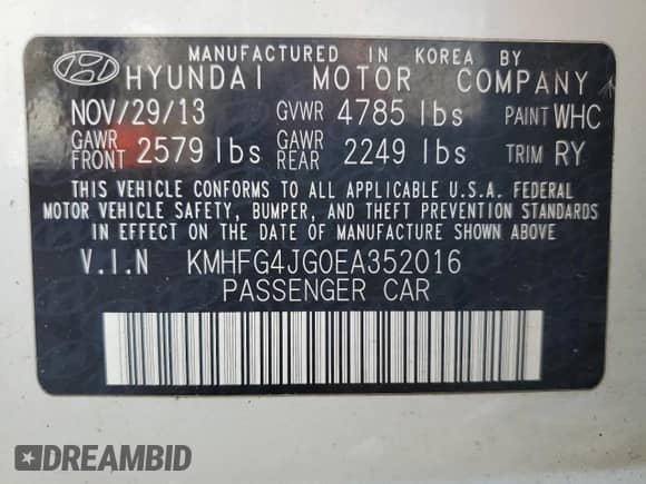 2014 Hyundai Azera с VIN KMHFG4JG0EA352016, выставлен на аукционе Copart как лот 51609895 с пробегом 186 157 миль миль и Чистый • Clean title. История ставок и продаж доступна на DreamBid. Изображение 12.