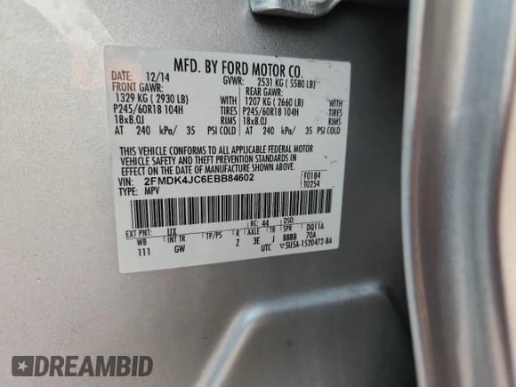 ✅ 2014 Ford Edge SEL • VIN: 2FMDK4JC6EBB84602 • Lot: 90432165. Listed on Copart with 139,512 mi. Free auction sales archive from the USA and detailed vehicle history report at DreamBid. Image 13.