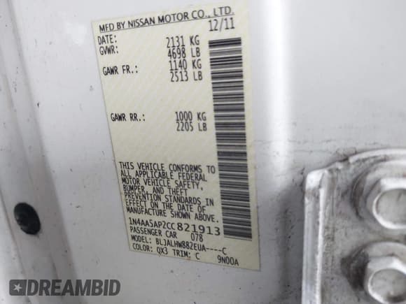 ✅ 2012 Nissan Maxima SV • VIN: 1N4AA5AP2CC821913 • Lot: 43318616. Wystawiony na IAAI z przebiegiem 136 721 mil. Bezpłatny archiwum sprzedaży aukcyjnych z USA i szczegółowy raport historii pojazdu na DreamBid. Zdjęcie 9.