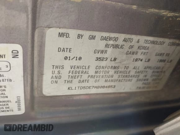 ✅ 2010 Chevrolet Aveo 1LT • VIN: KL1TD5DE7AB084853 • Lot: 42579928. Wystawiony na IAAI z przebiegiem 113 234 mil. Bezpłatny archiwum sprzedaży aukcyjnych z USA i szczegółowy raport historii pojazdu na DreamBid. Zdjęcie 9.
