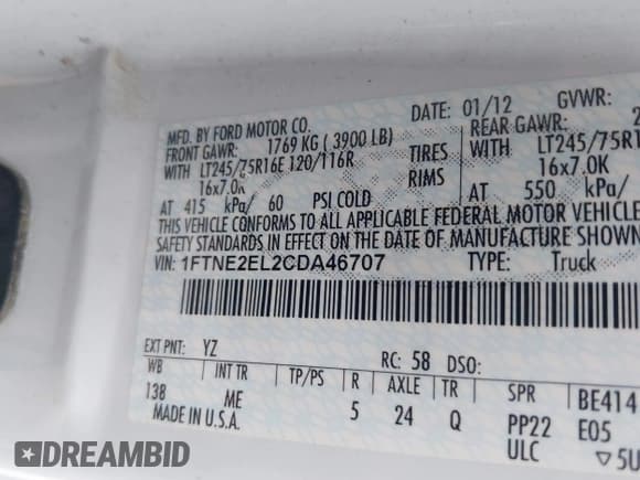 ✅ 2012 Ford Econoline Cargo Recreational • VIN: 1FTNE2EL2CDA46707 • Lot: 42911288. Wystawiony na IAAI z przebiegiem 206 809 mil. Bezpłatny archiwum sprzedaży aukcyjnych z USA i szczegółowy raport historii pojazdu na DreamBid. Zdjęcie 9.