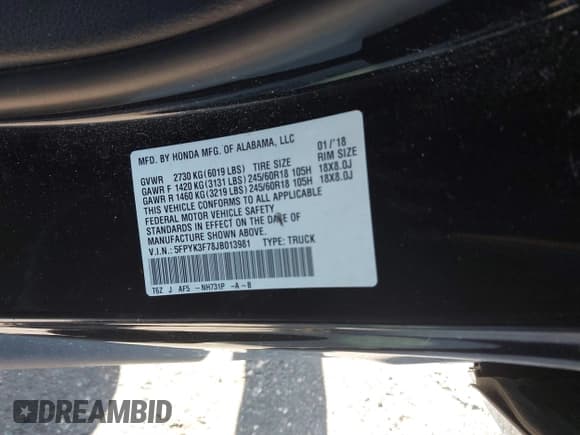 ✅ 2018 Honda Ridgeline RTL-E • VIN: 5FPYK3F78JB013981 • Lot: 41844954. Listed on IAAI with 101,794 mi. Free auction sales archive from the USA and detailed vehicle history report at DreamBid. Image 9.