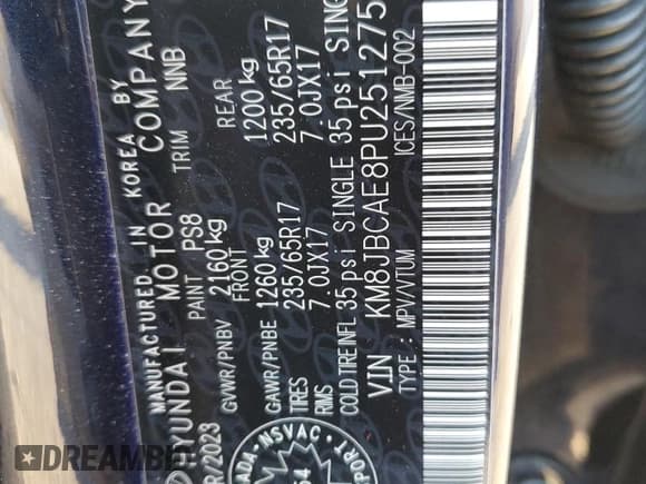 ✅ 2023 Hyundai Tucson SEL • VIN: KM8JBCAE8PU251275 • Lot: 86982235. Listed on Copart with 34,687 mi. Free auction sales archive from the USA and detailed vehicle history report at DreamBid. Image 12.