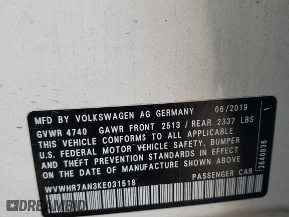 ✅ 2019 Volkswagen Arteon SEL R-Line • VIN: WVWHR7AN3KE031518 • Лот: 39186094. Опубликован ранее на Copart с пробегом 26 157 миль. Бесплатный доступ к архиву аукционных продаж из США и подробный отчёт об истории автомобиля на DreamBid. Изображение 12.