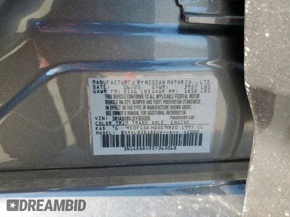 ✅ 2025 Nissan Sentra S • VIN: 3N1AB8BV2SY365068 • Lot: 83969965. Listed on Copart with 838 mi. Free auction sales archive from the USA and detailed vehicle history report at DreamBid. Image 12.