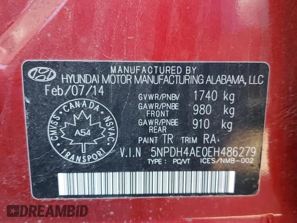 ✅ 2014 Hyundai Elantra SE • VIN: 5NPDH4AE0EH486279 • Lot: 83967515. Listed on Copart with 285,283 mi. Free auction sales archive from the USA and detailed vehicle history report at DreamBid. Image 13.