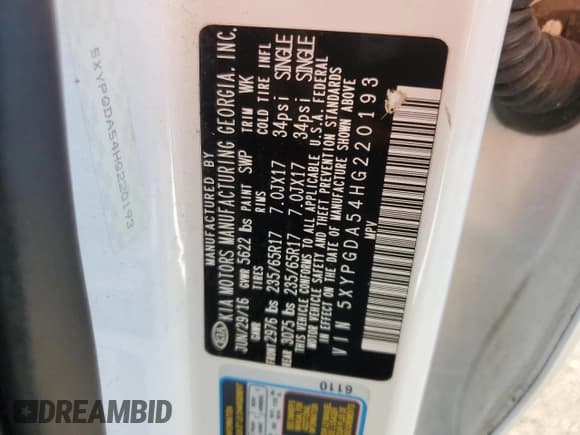 ✅ 2017 Kia Sorento LX • VIN: 5XYPGDA54HG220193 • Lot: 70211065. Listed on Copart with 131,049 mi. Free auction sales archive from the USA and detailed vehicle history report at DreamBid. Image 13.