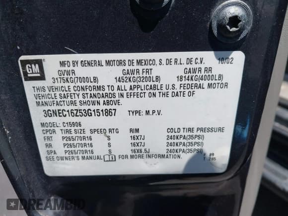 ✅ 2003 Chevrolet Suburban LT • VIN: 3GNEC16Z53G151867 • Лот: 42197201. Опубликован ранее на IAAI с пробегом 245 115 миль. Бесплатный доступ к архиву аукционных продаж из США и подробный отчёт об истории автомобиля на DreamBid. Изображение 9.