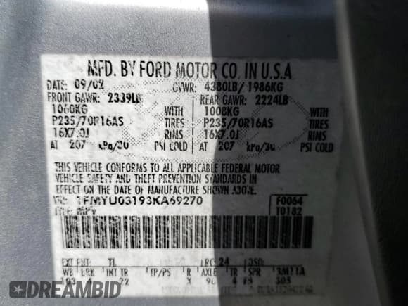 ✅ 2003 Ford Escape XLT Popular • VIN: 1FMYU03193KA69270 • Lot: 85519935. Listed on Copart with 143,614 mi. Free auction sales archive from the USA and detailed vehicle history report at DreamBid. Image 13.