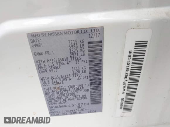 ✅ 2018 Infiniti QX60 • VIN: 5N1DL0MMXJC515704 • Лот: 43465308. Опубликован ранее на IAAI с пробегом 50 263 миль. Бесплатный доступ к архиву аукционных продаж из США и подробный отчёт об истории автомобиля на DreamBid. Изображение 9.