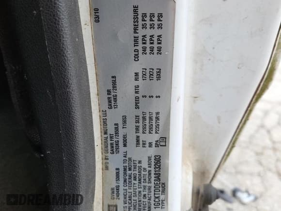 ✅ 2010 Chevrolet Colorado 2LT • VIN: 1GCKTDDE8A8132603 • Lot: 62825975. Listed on Copart with 151,791 mi. Free auction sales archive from the USA and detailed vehicle history report at DreamBid. Image 12.