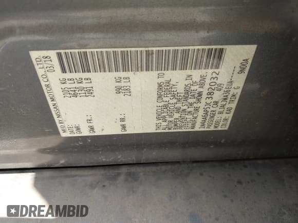 ✅ 2018 Nissan Maxima SL • VIN: 1N4AA6AP5JC382032 • Lot: 42472852. Wystawiony na IAAI z przebiegiem 143 912 mil. Bezpłatny archiwum sprzedaży aukcyjnych z USA i szczegółowy raport historii pojazdu na DreamBid. Zdjęcie 9.