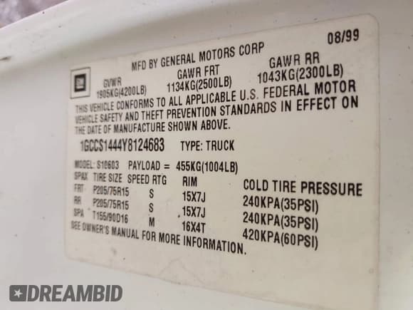 ✅ 2000 Chevrolet S-10 LS • VIN: 1GCCS1444Y8124683 • Лот: 42253458. Опубликован ранее на IAAI с пробегом 265 741 миль. Бесплатный доступ к архиву аукционных продаж из США и подробный отчёт об истории автомобиля на DreamBid. Изображение 9.