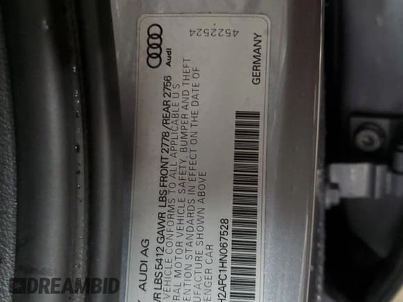 ✅ 2017 Audi A6 Prestige • VIN: WAUH2AFC1HN067528 • Lot: 91403875. Listed on Copart with 88,236 mi. Free auction sales archive from the USA and detailed vehicle history report at DreamBid. Image 13.